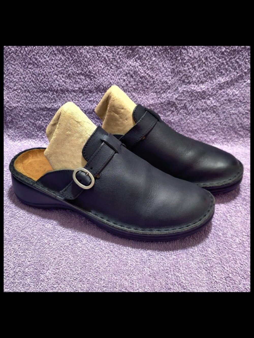 Naot 'Aster' Clogs - Black Leather, Adjustable Strap, Buckle - Women's US Size 8